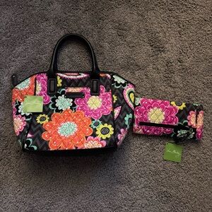Vera Bradley Ziggy Zinnia Trimmed Satchel & Trifold Wallet Set NWT Floral Quilt